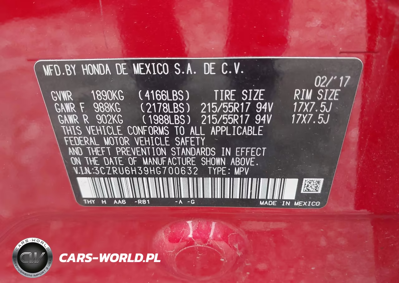 2017 Honda Hr-V Lx VIN:3CZRU6H39HG700632 - 9