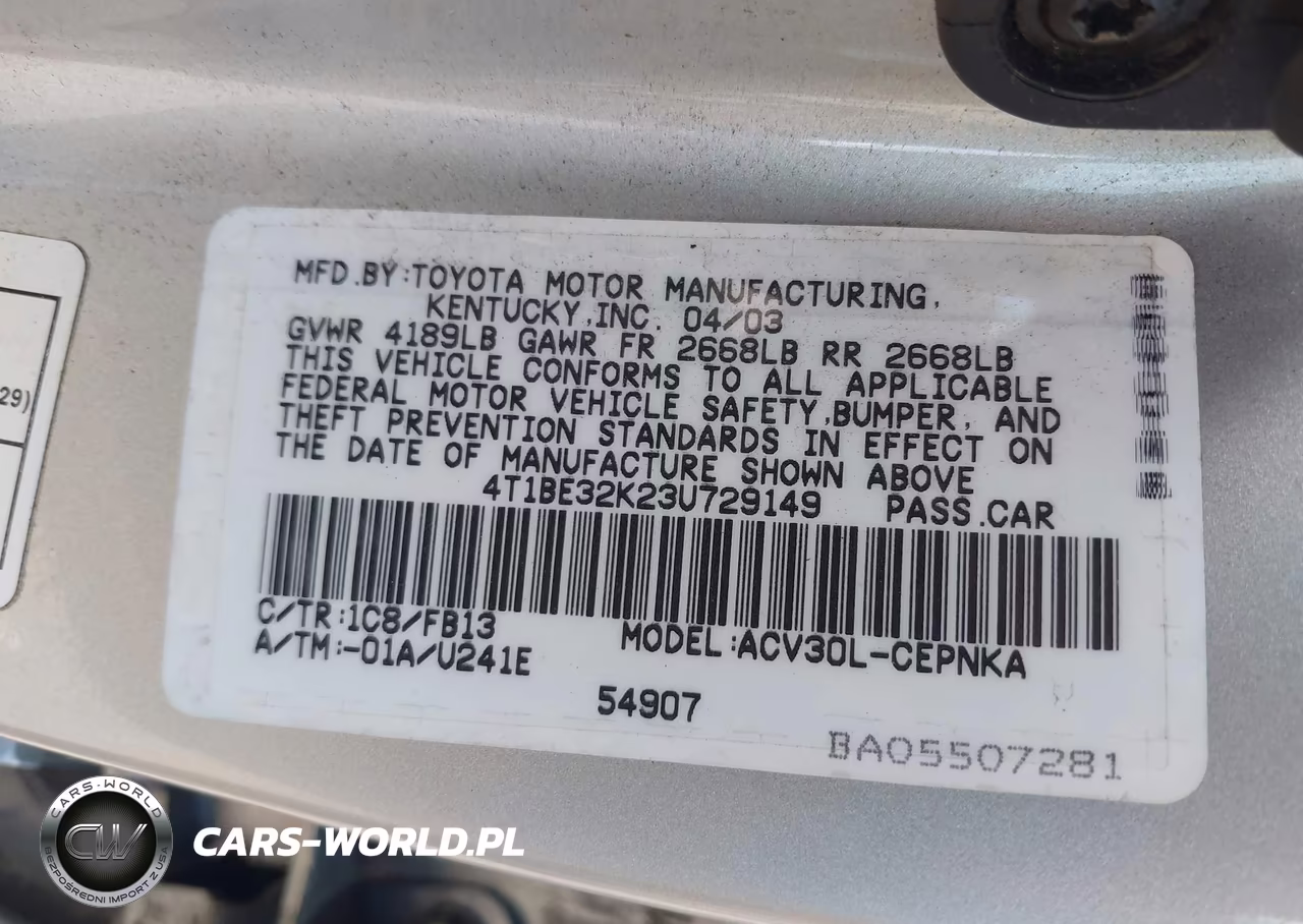 2003 Toyota Camry Le VIN:4T1BE32K23U729149 - 9