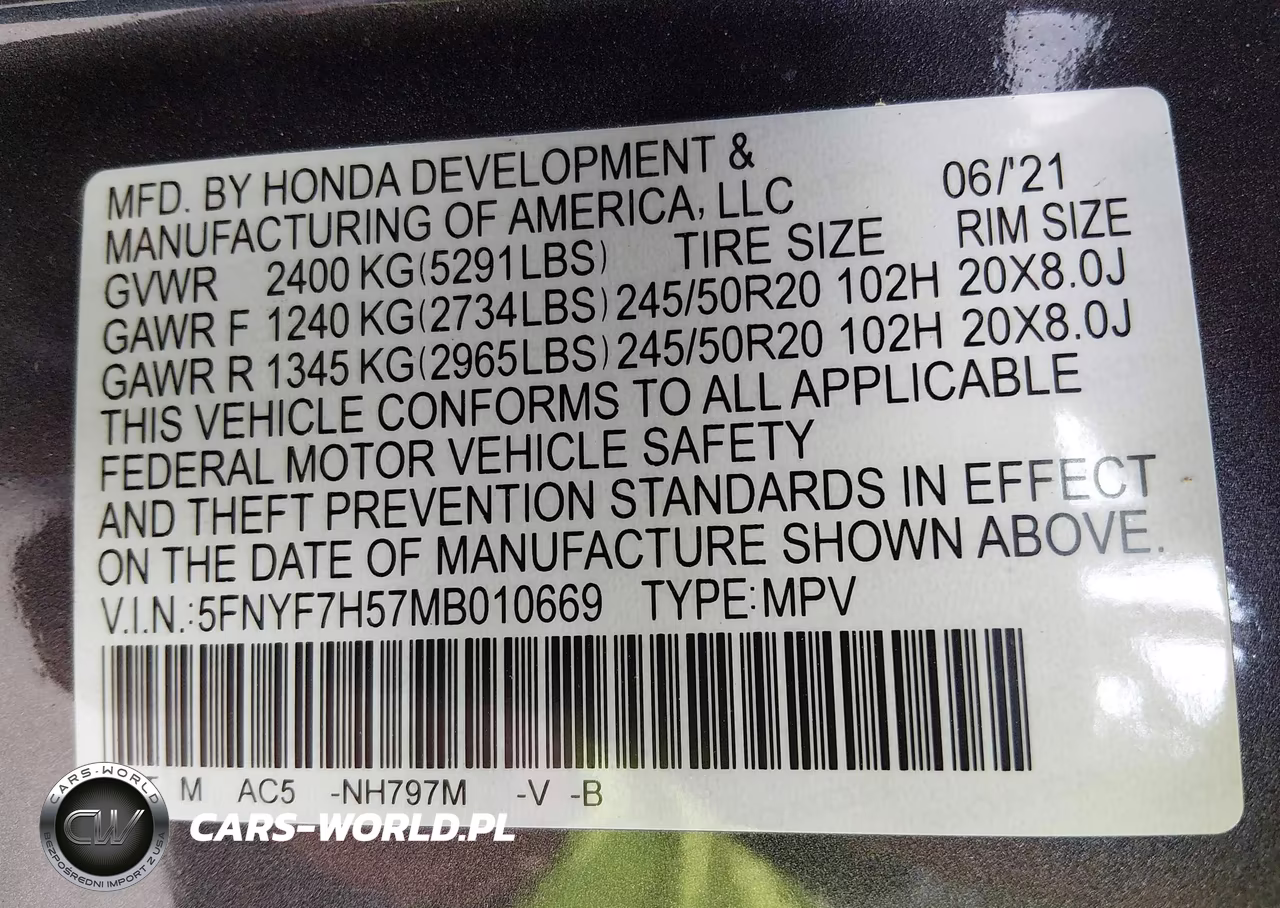 2021 Honda Passport 2Wd Ex-L VIN:5FNYF7H57MB010669 - 9
