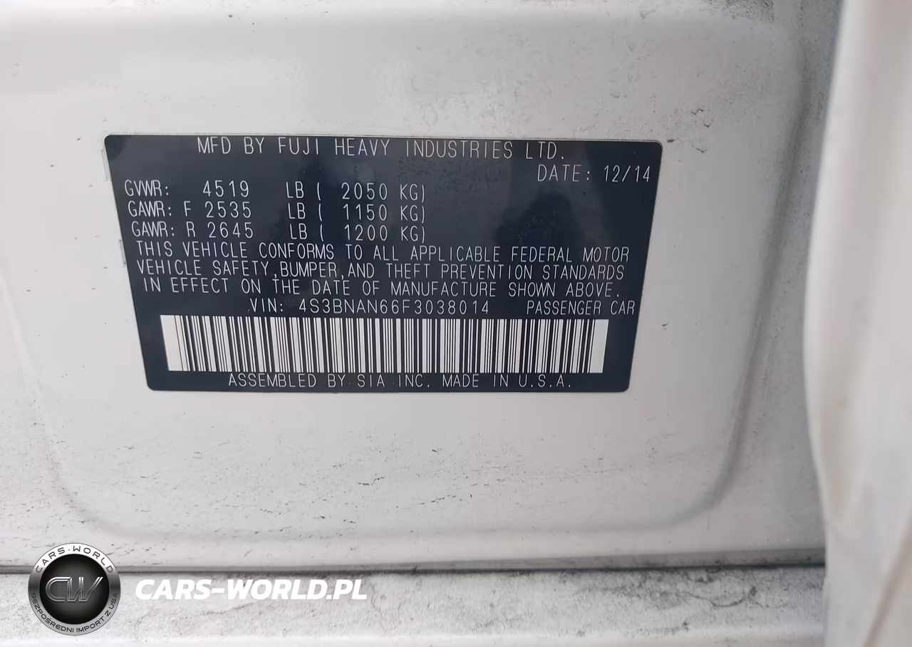 2015 Subaru Legacy 2.5I Limited VIN:4S3BNAN66F3038014 - 9