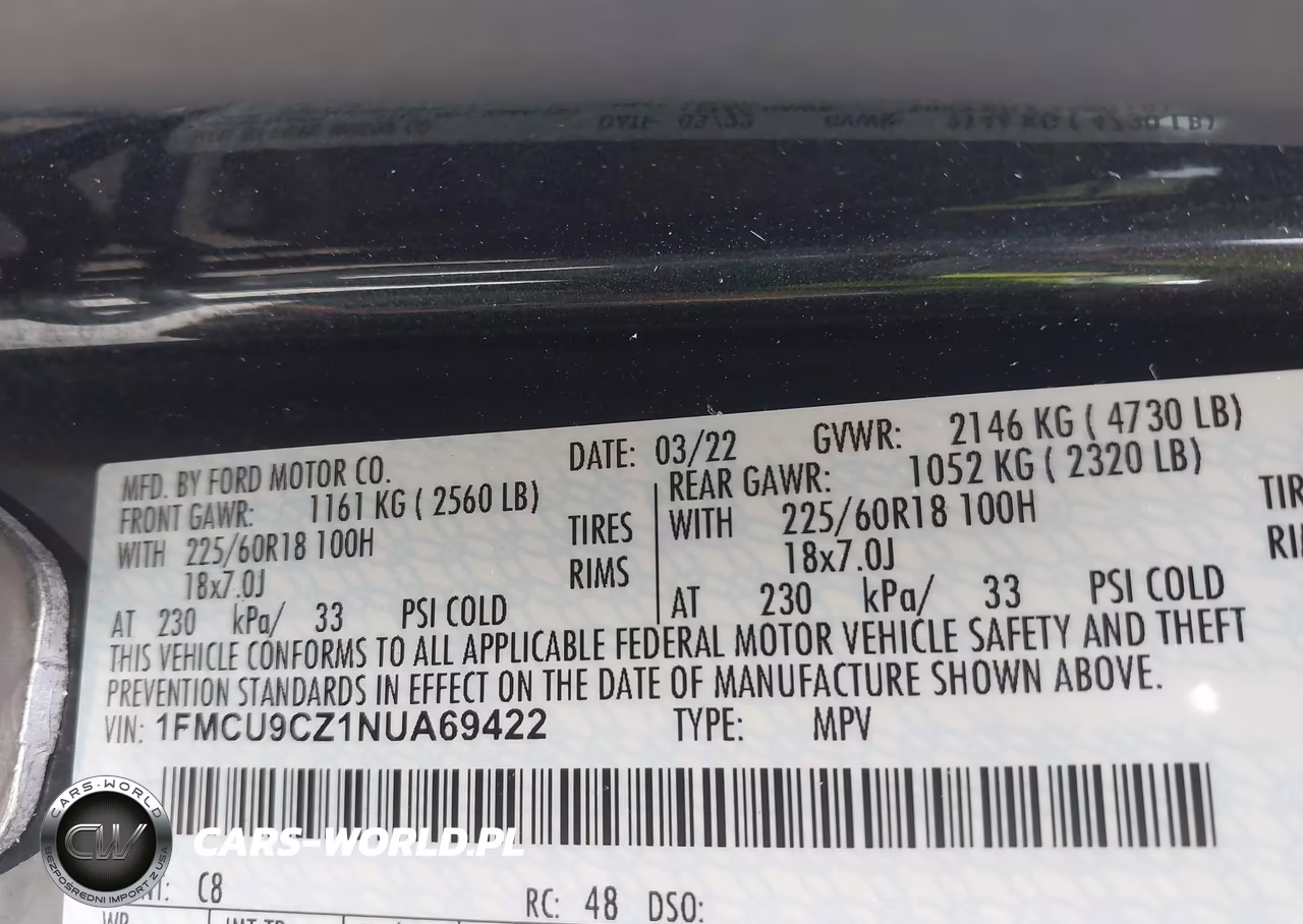 2022 Ford Escape Sel Hybrid VIN:1FMCU9CZ1NUA69422 - 9
