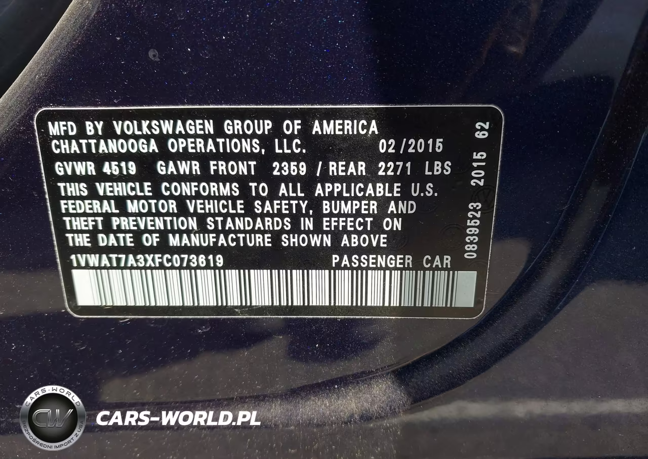 2015 Volkswagen Passat 1.8T Wolfsburg Edition VIN:1VWAT7A3XFC073619 - 9