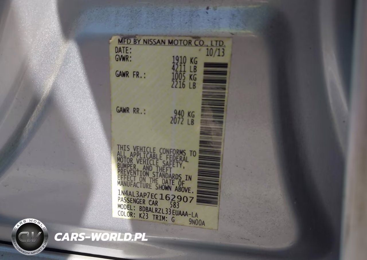 2014 Nissan Altima 2.5 S VIN:1N4AL3AP7EC162907 - 9