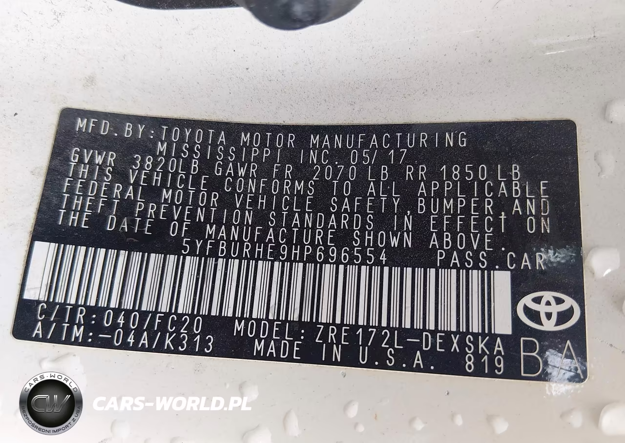 2017 Toyota Corolla Se VIN:5YFBURHE9HP696554 - 9