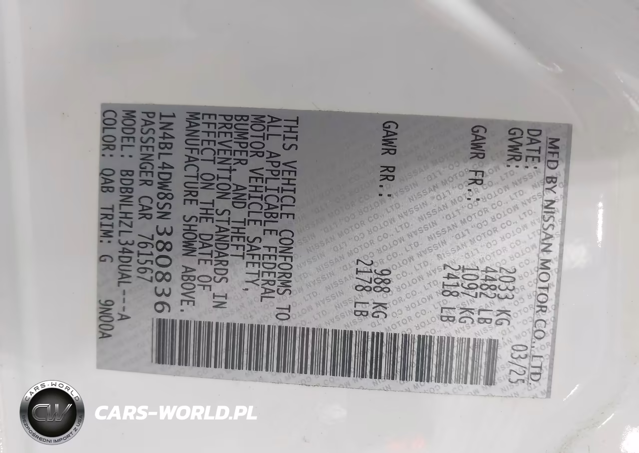 2025 Nissan Altima Sv Awd VIN:1N4BL4DW8SN380836 - 9