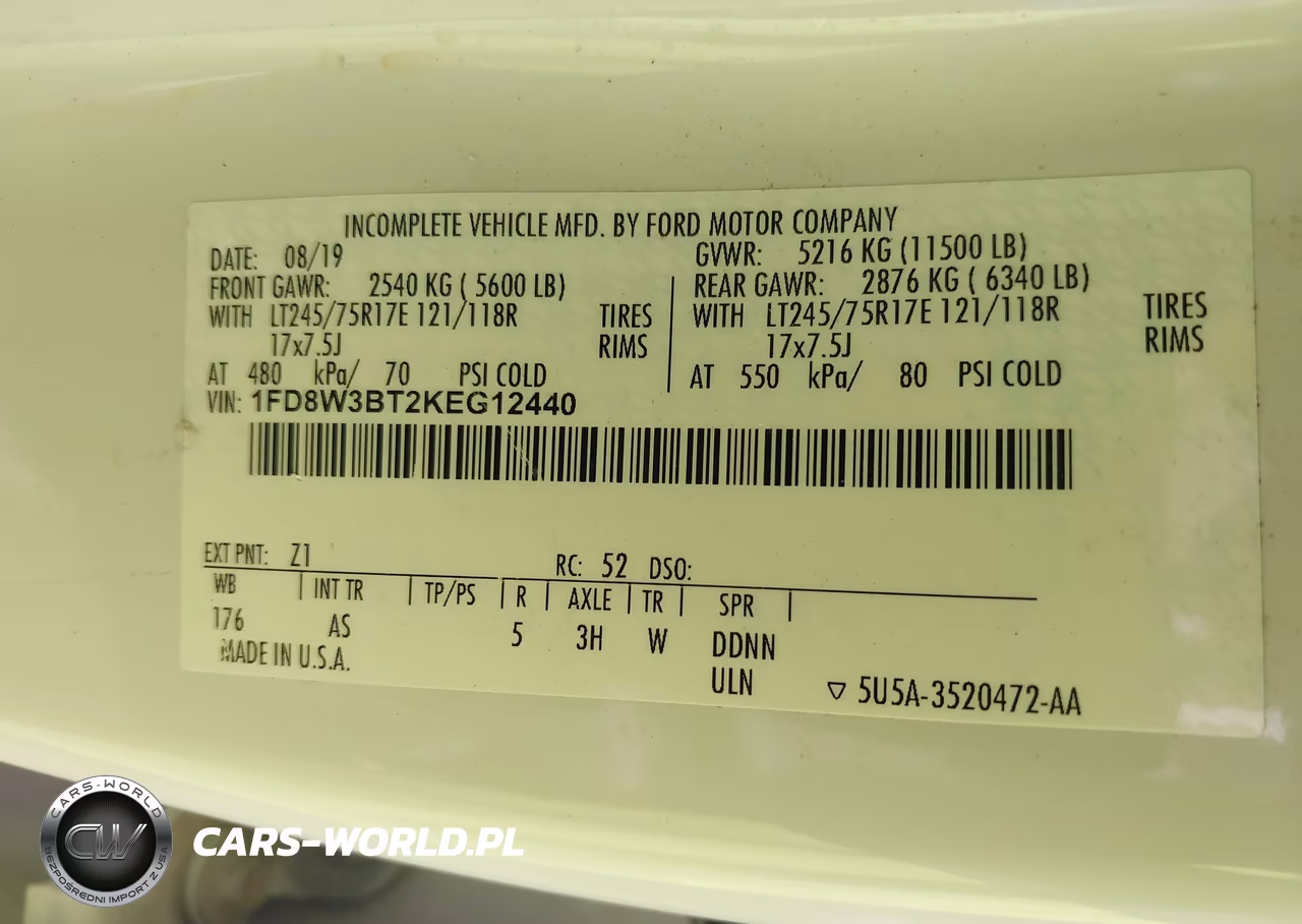 2019 Ford F-350 Xl VIN:1FD8W3BT2KEG12440 - 9