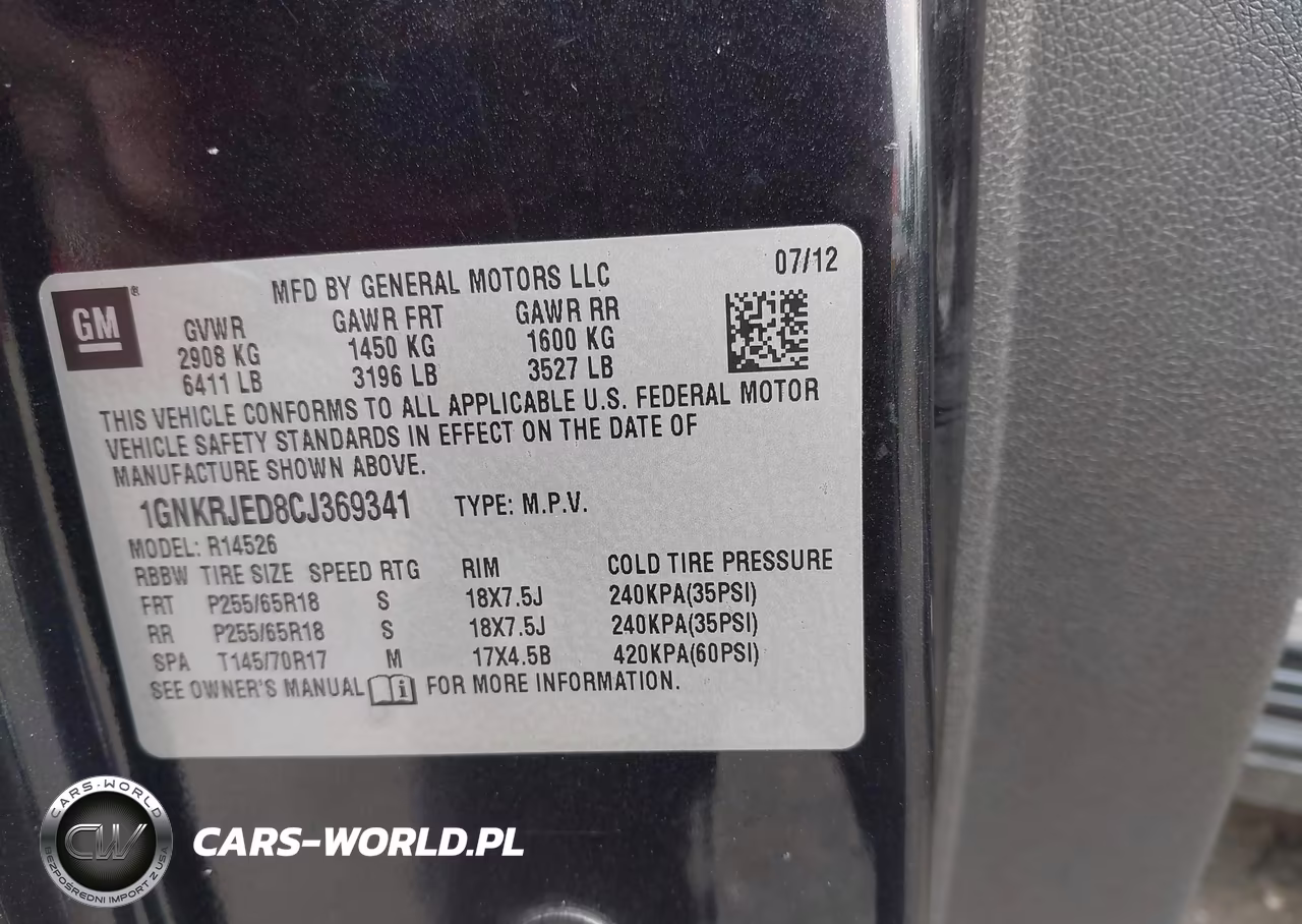 2012 Chevrolet Traverse 2Lt VIN:1GNKRJED8CJ369341 - 9
