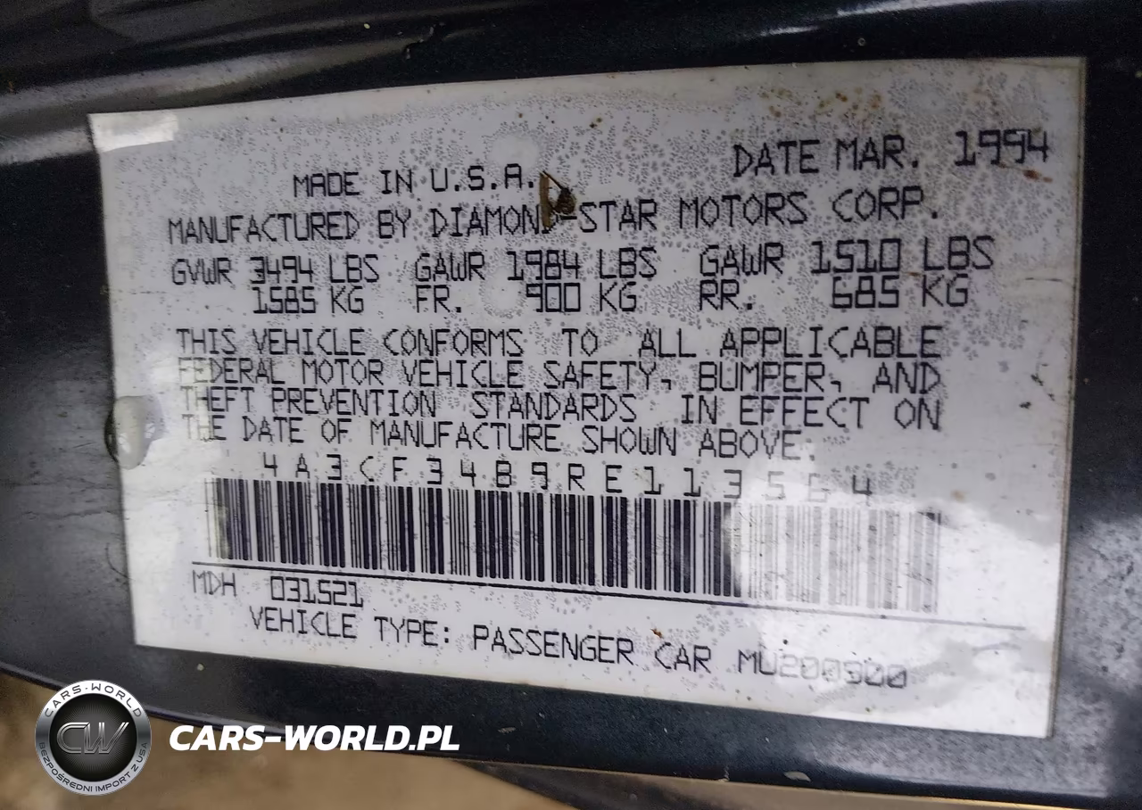 1994 Mitsubishi Eclipse VIN:4A3CF34B9RE113564 - 9
