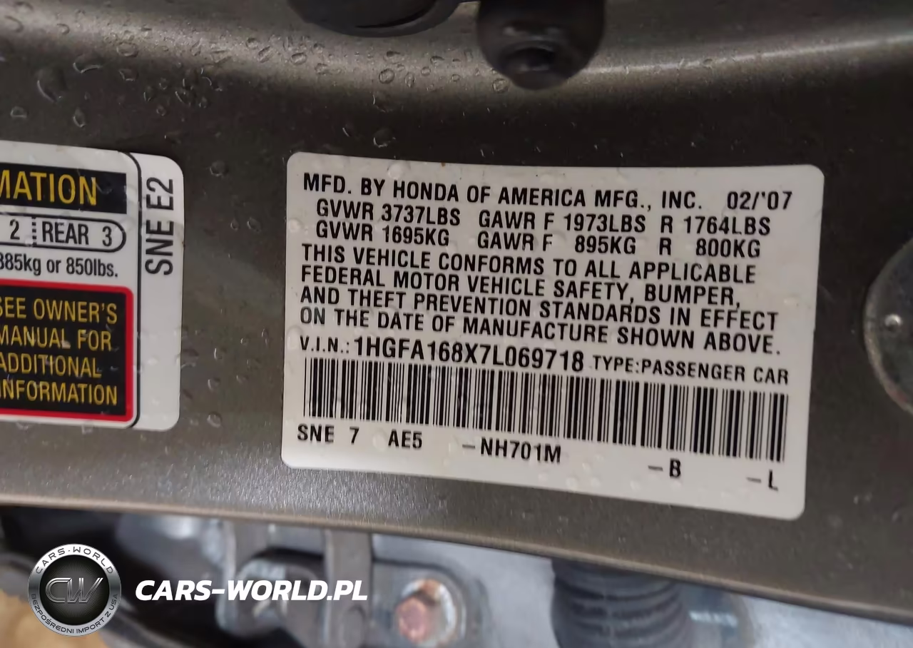 2007 Honda Civic Ex VIN:1HGFA168X7L069718 - 9