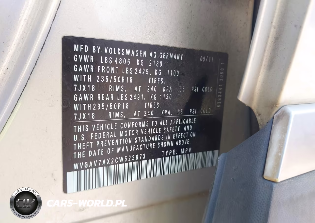 2012 Volkswagen Tiguan Se VIN:WVGAV7AX2CW523673 - 9