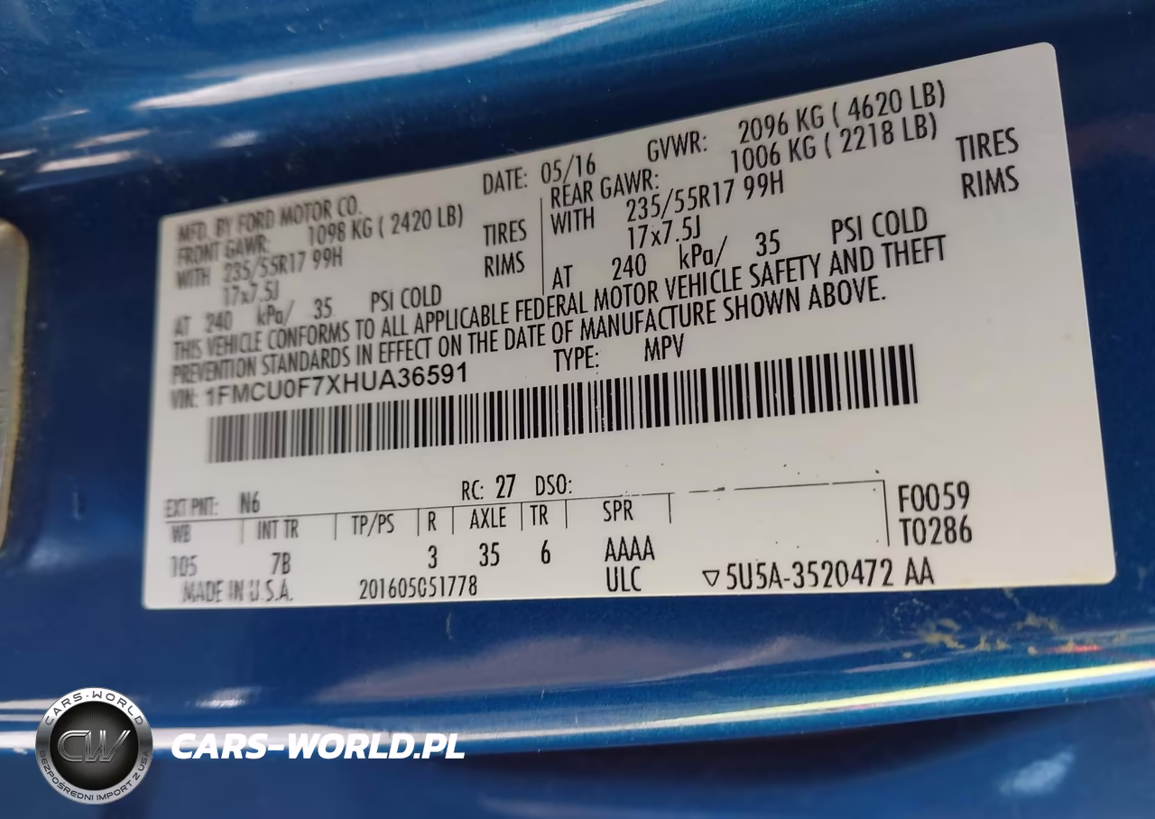 2017 Ford Escape S VIN:1FMCU0F7XHUA36591 - 9
