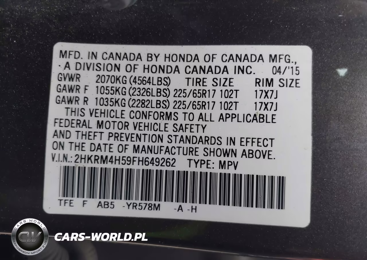2015 Honda Cr-V Ex VIN:2HKRM4H59FH649262 - 9