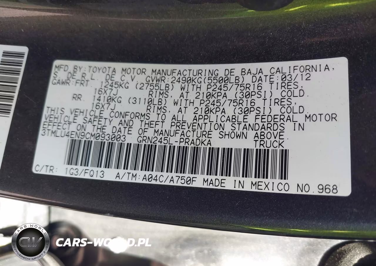 2012 Toyota Tacoma Base V6 VIN:3TMLU4EN9CM093003 - 9