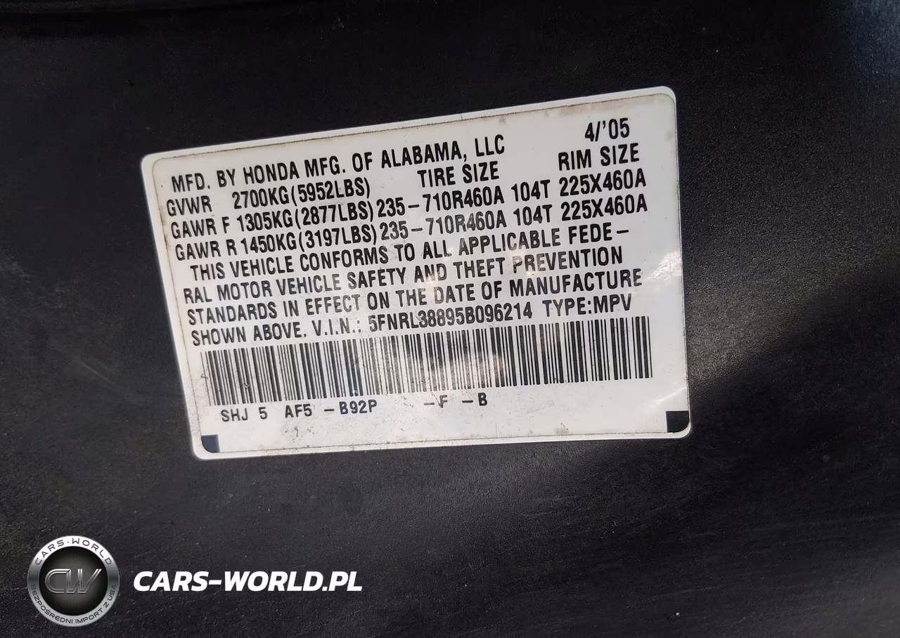 2005 Honda Odyssey Touring VIN:5FNRL38895B096214 - 9