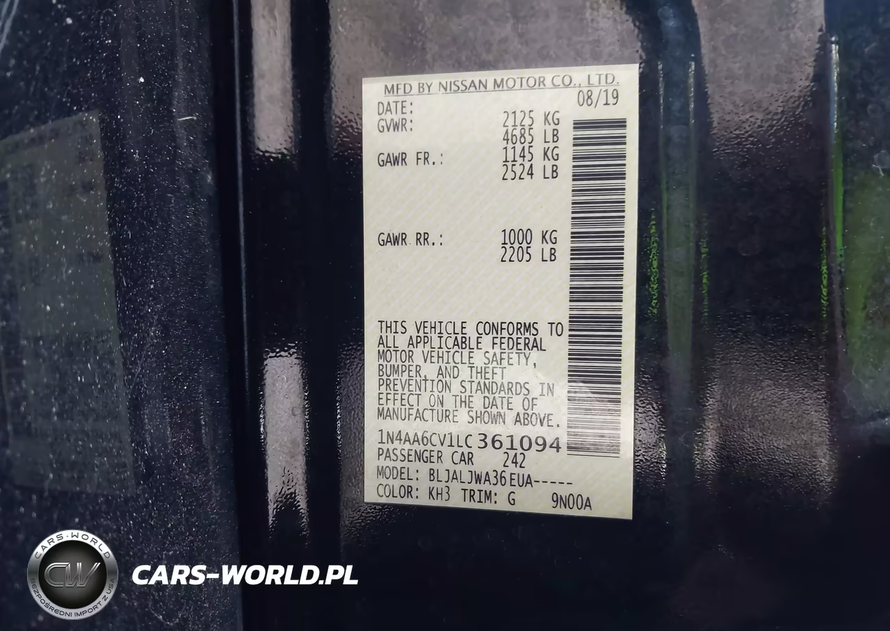 2020 Nissan Maxima Sv Xtronic Cvt VIN:1N4AA6CV1LC361094 - 9