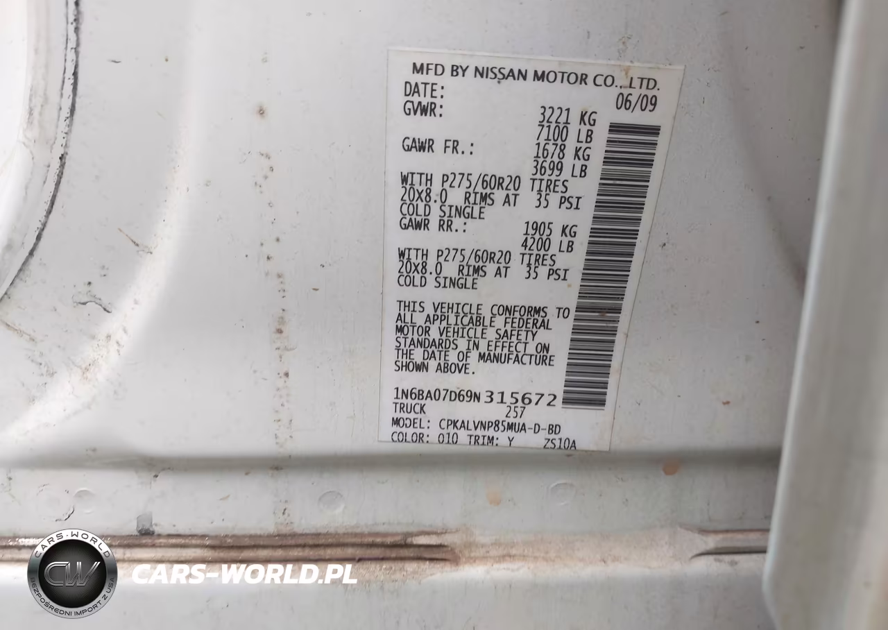 2009 Nissan Titan Le VIN:1N6BA07D69N315672 - 9
