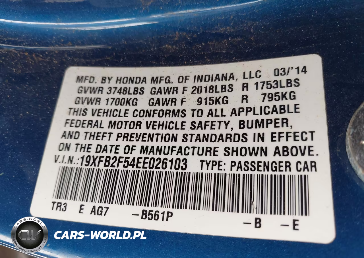 2014 Honda Civic Lx VIN:19XFB2F54EE026103 - 9