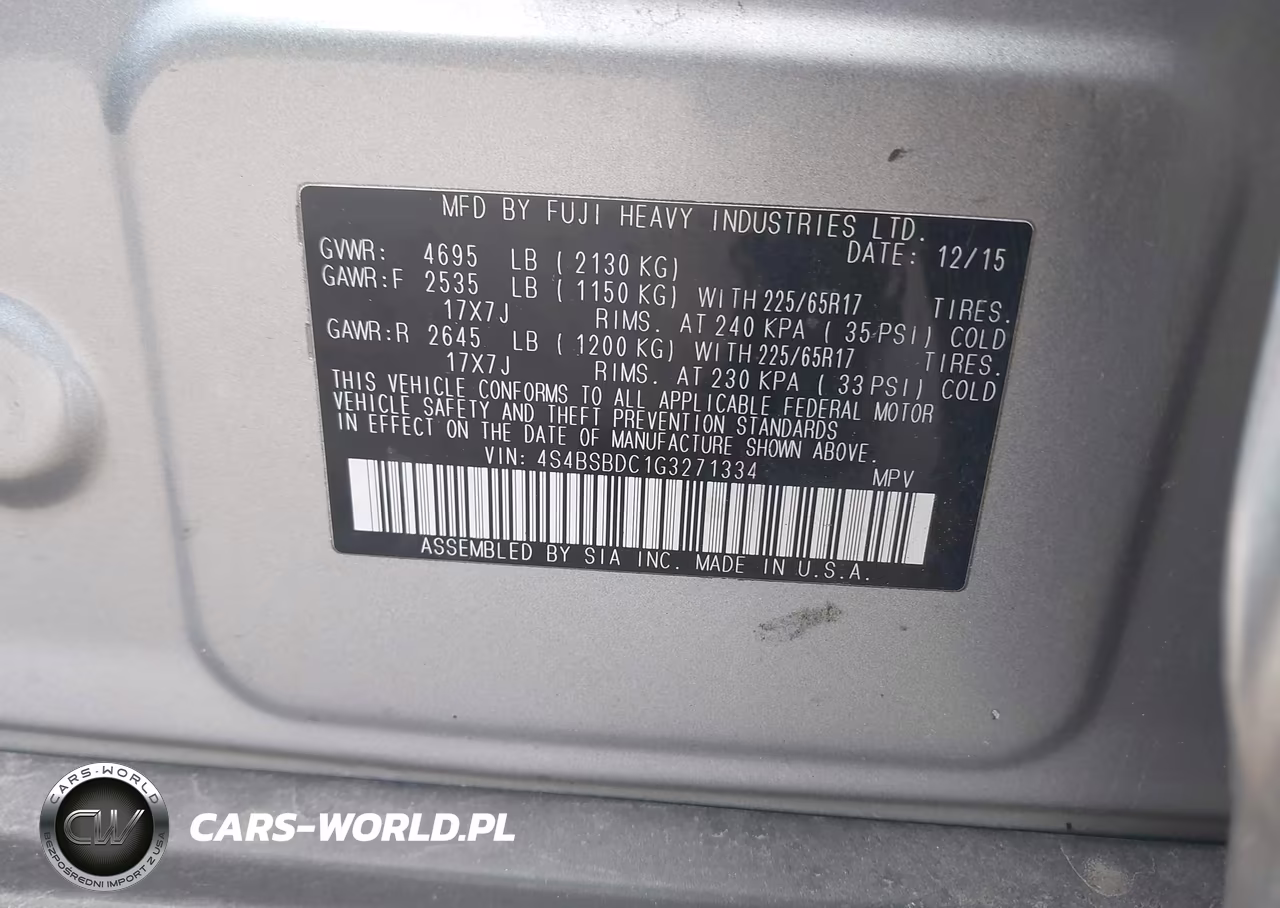 2016 Subaru Outback 2.5I Premium VIN:4S4BSBDC1G3271334 - 9