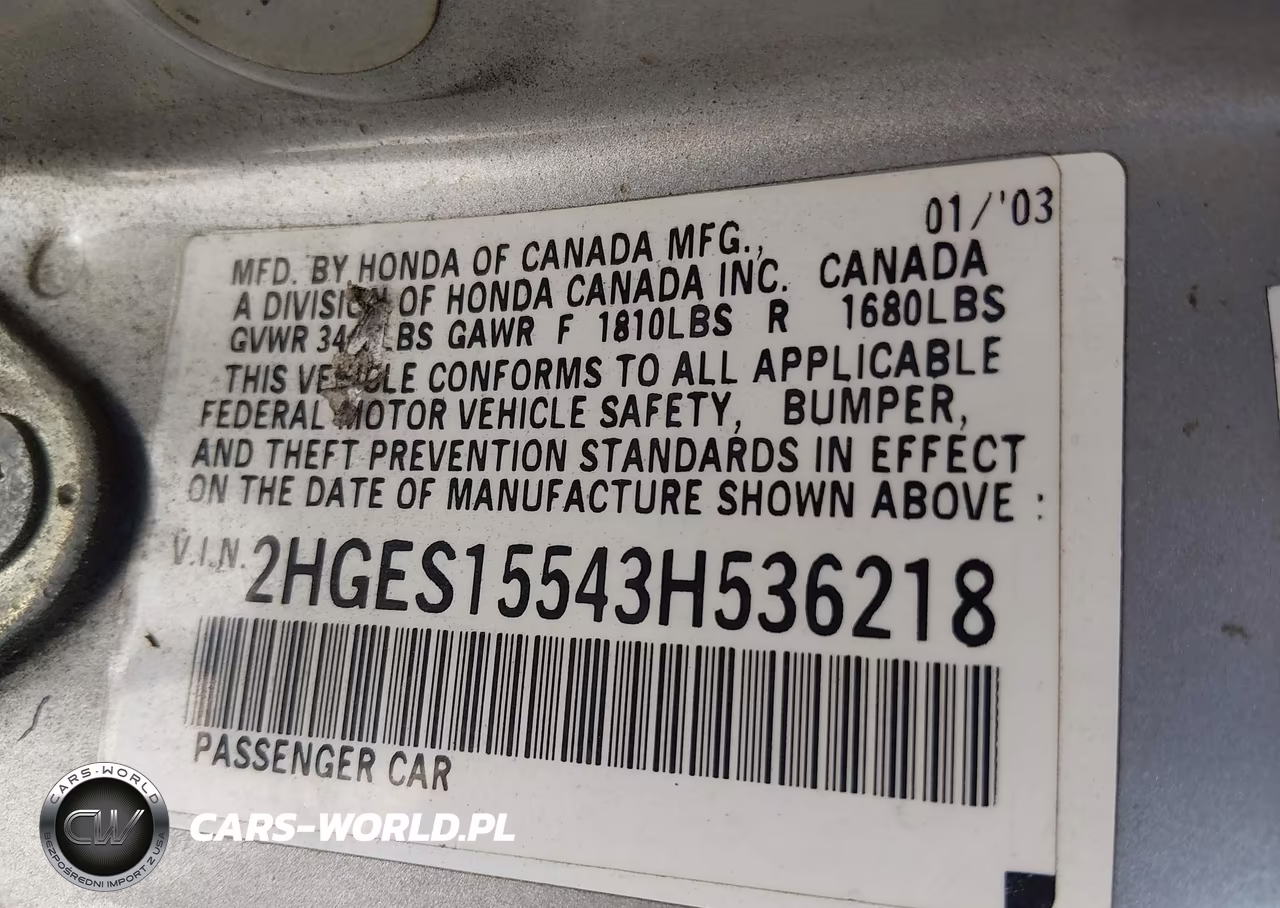 2003 Honda Civic Lx VIN:2HGES15543H536218 - 9