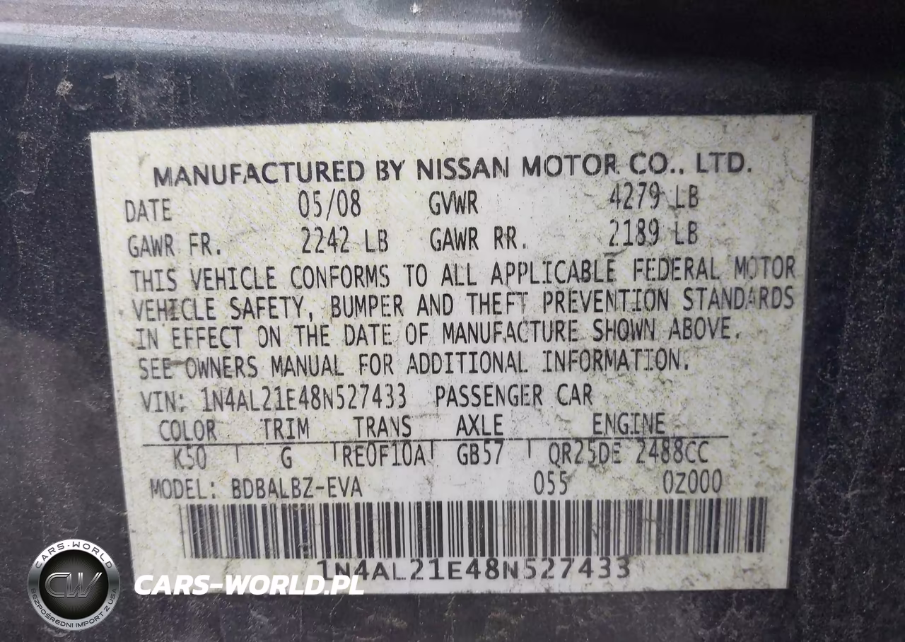 2008 Nissan Altima 2.5 S VIN:1N4AL21E48N527433 - 9