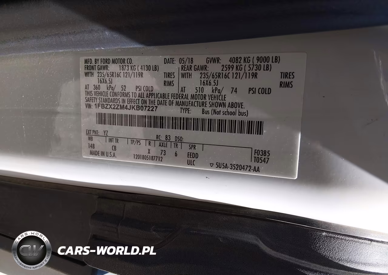 2018 Ford Transit-350 Xl VIN:1FBZX2ZM4JKB07227 - 9