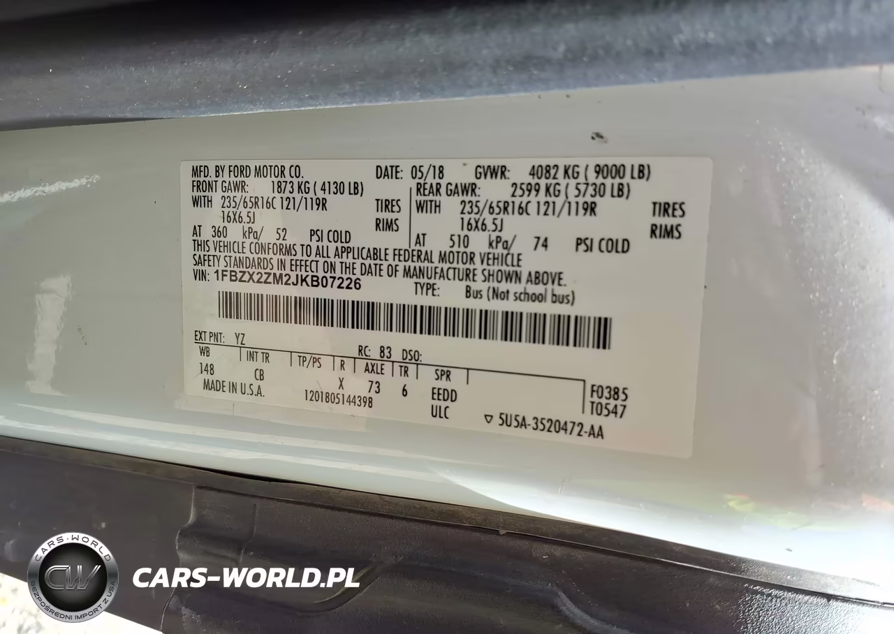 2018 Ford Transit-350 Xl VIN:1FBZX2ZM2JKB07226 - 9