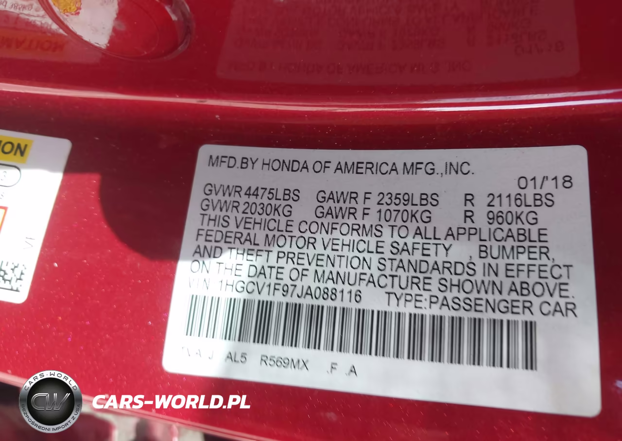 2018 Honda Accord Touring VIN:1HGCV1F97JA088116 - 9