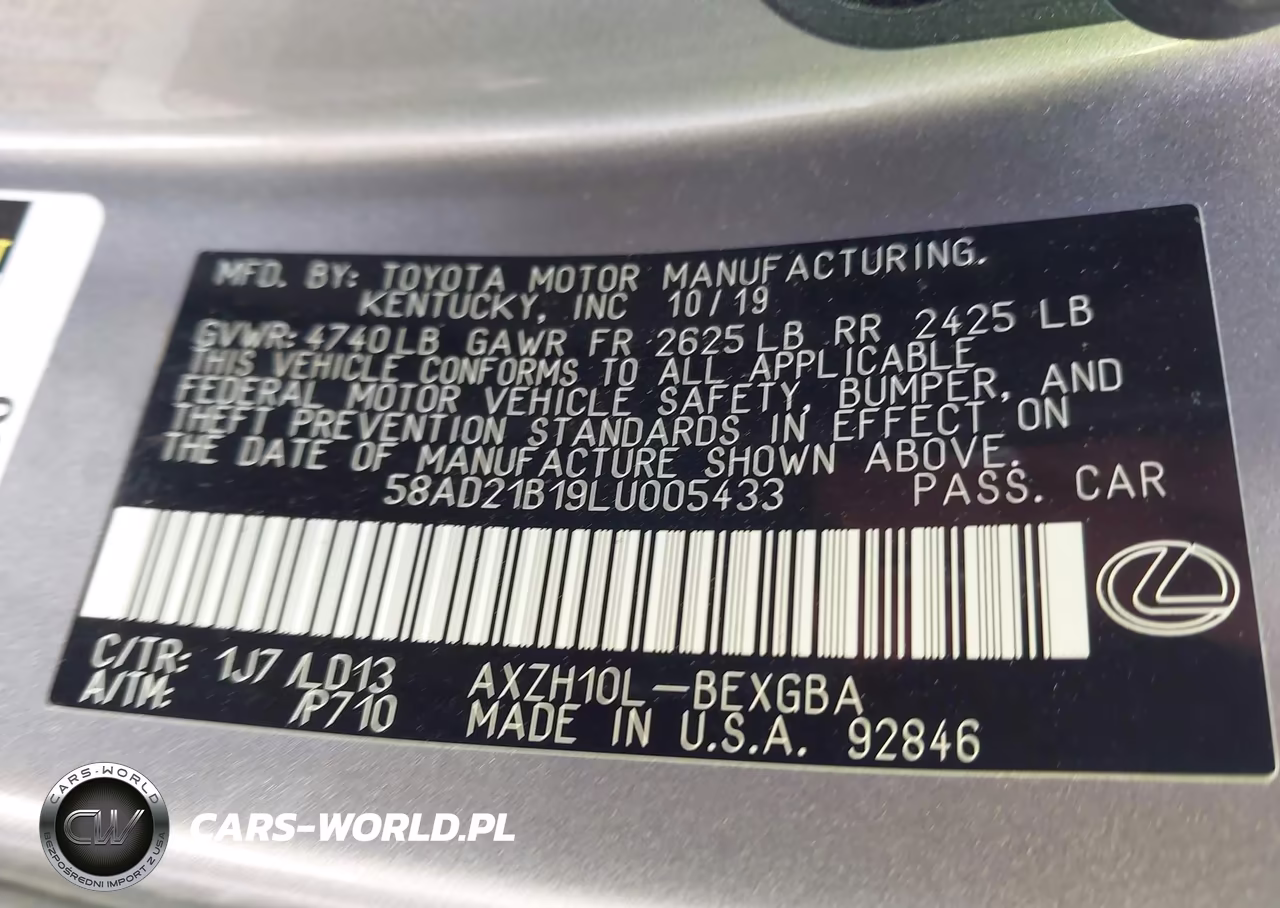 2020 Lexus Es 300H VIN:58AD21B19LU005433 - 9