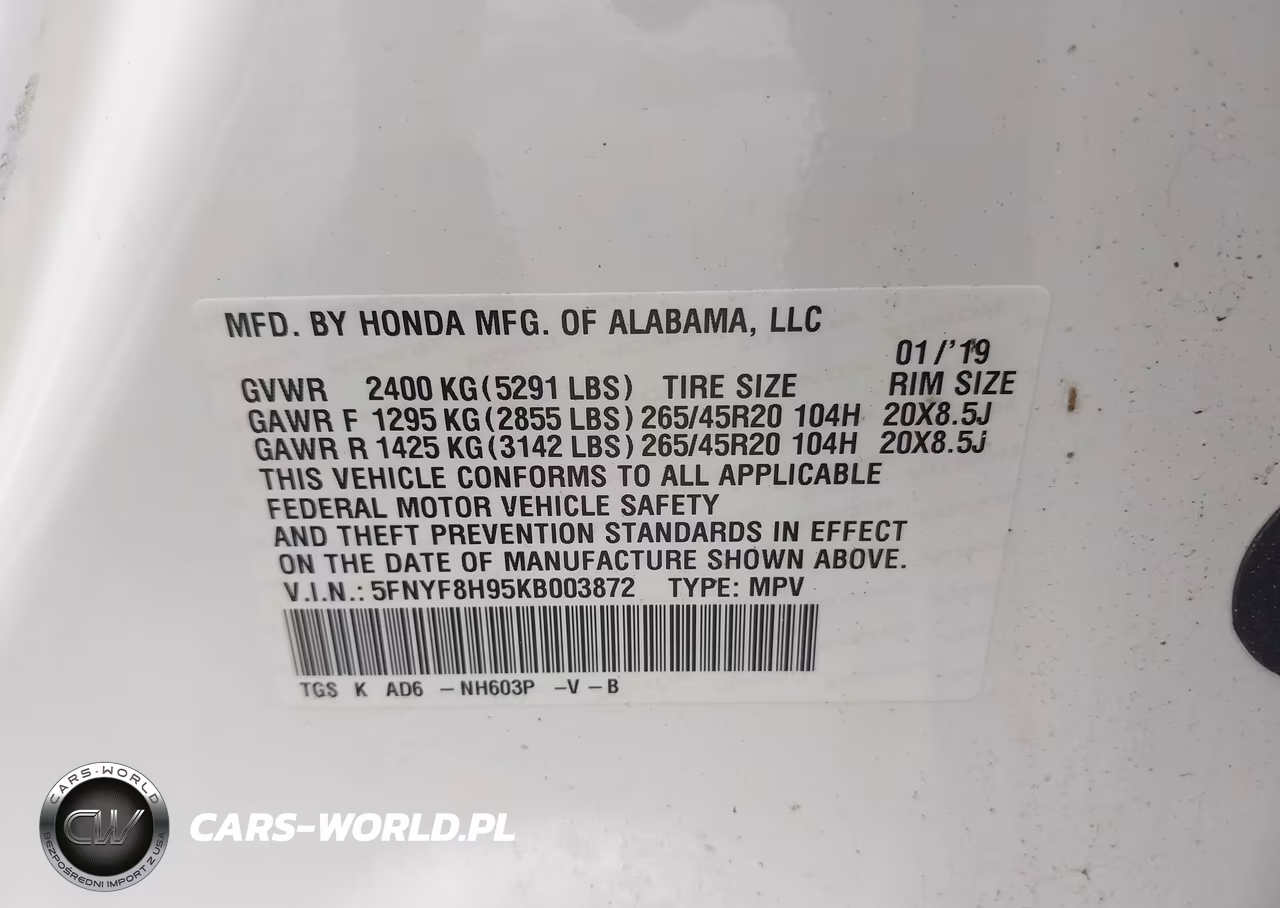 2019 Honda Passport Touring VIN:5FNYF8H95KB003872 - 9