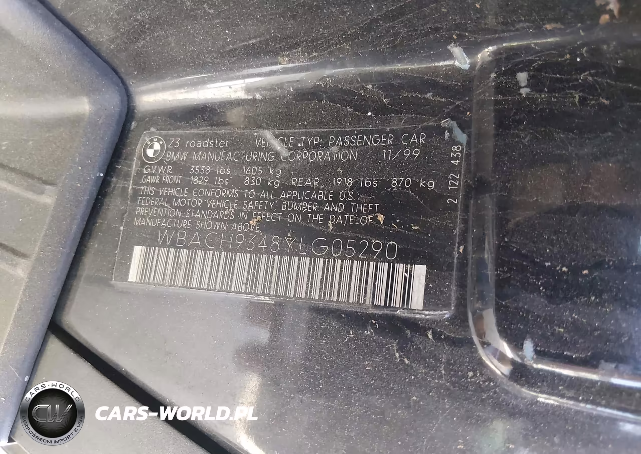 2000 BMW Z3 2.3 VIN:WBACH9348YLG05290 - 9