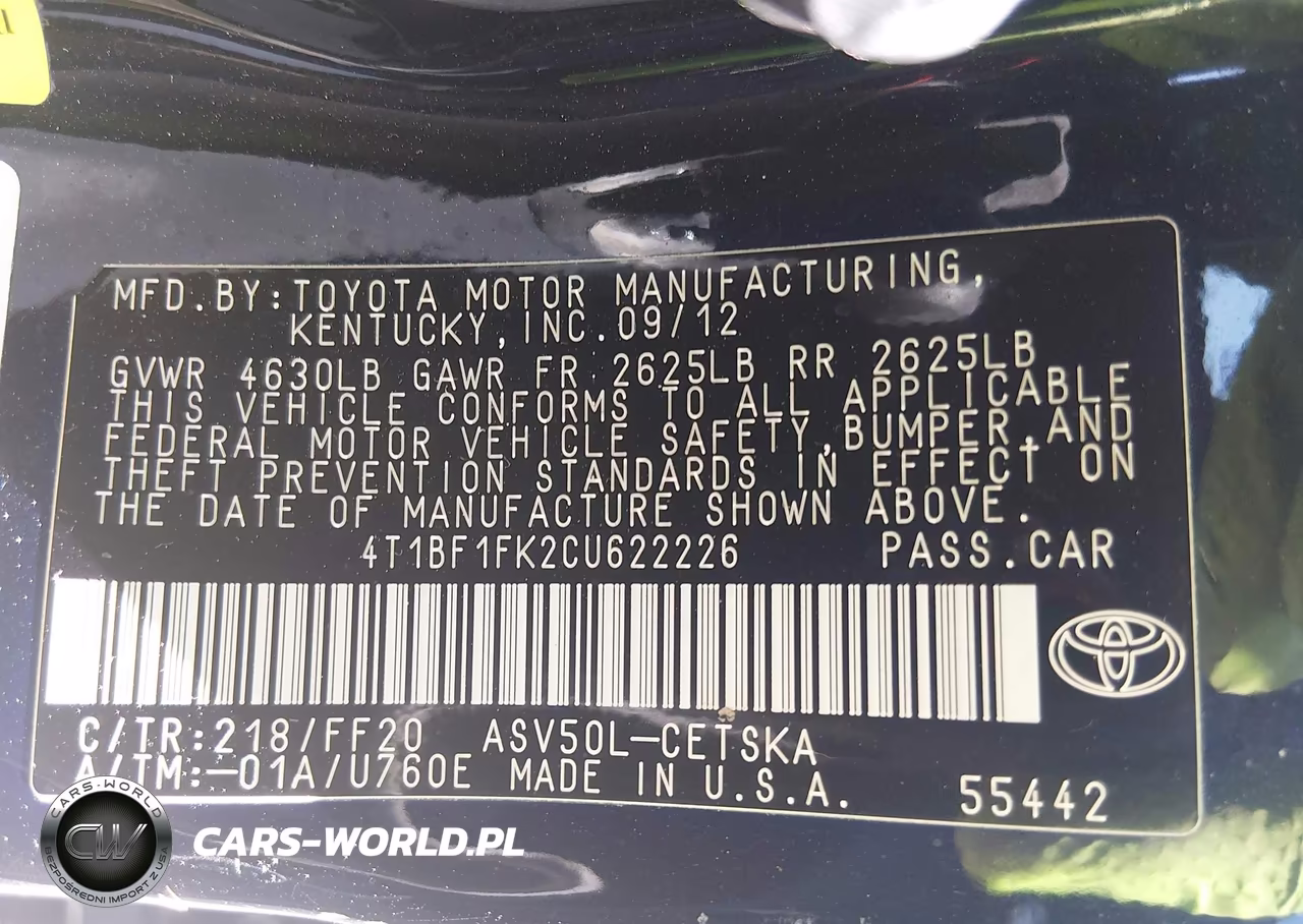 2012 Toyota Camry Se VIN:4T1BF1FK2CU622226 - 9