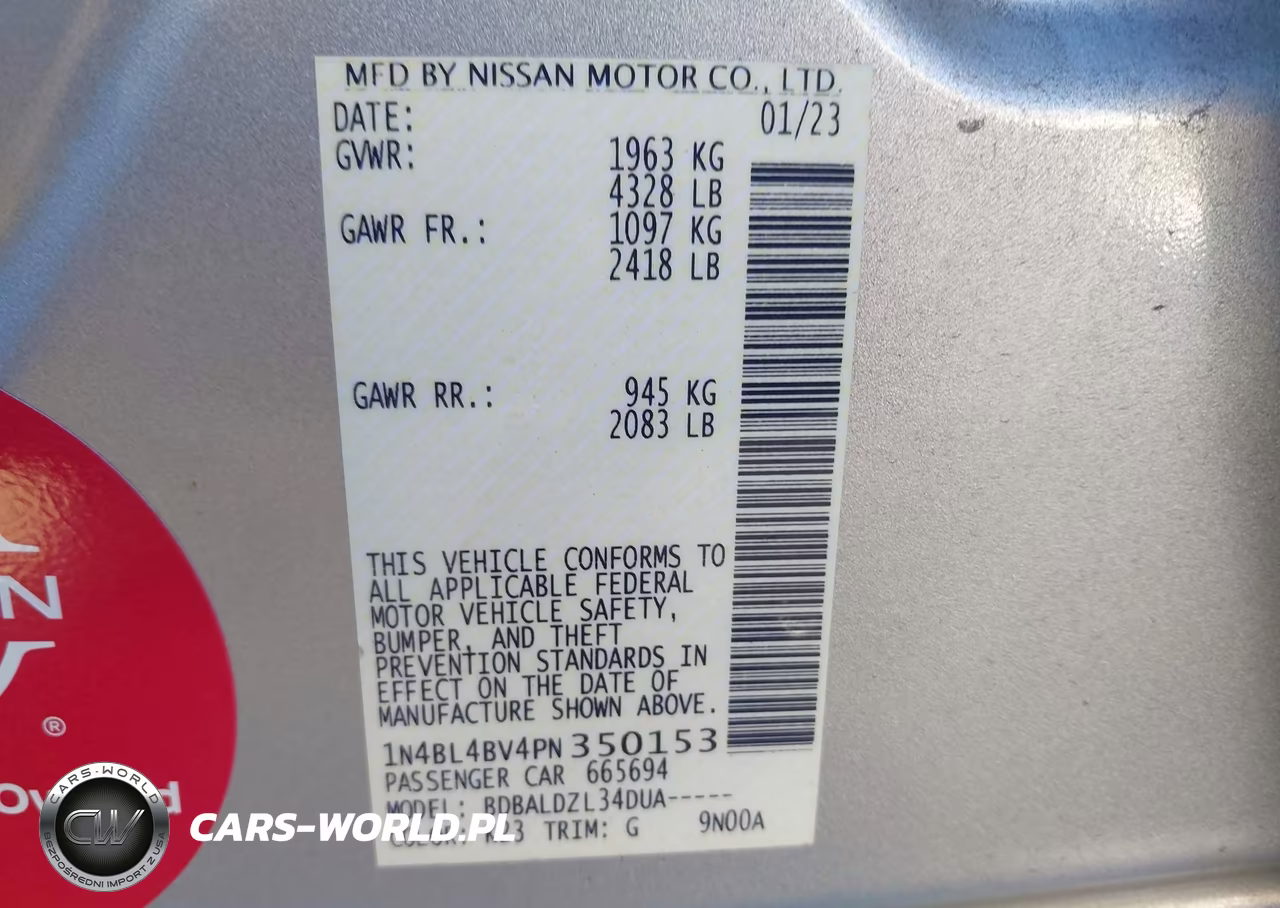 2023 Nissan Altima S Fwd VIN:1N4BL4BV4PN350153 - 9