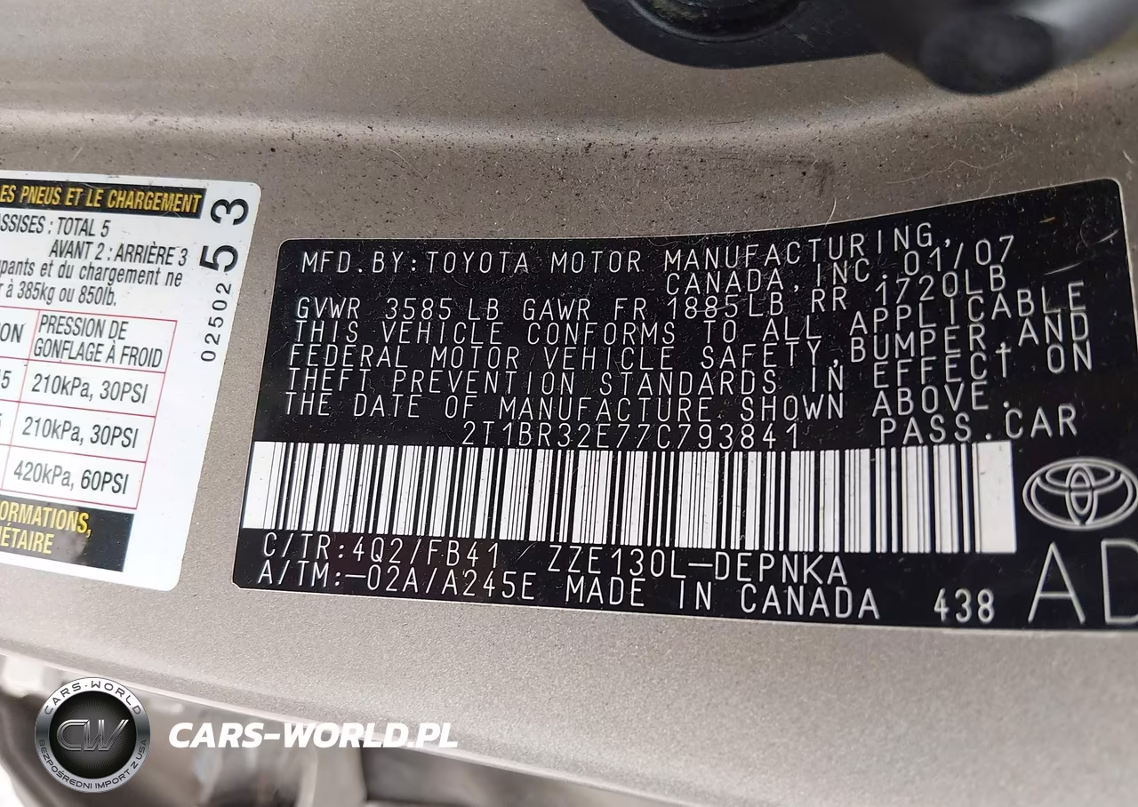 2007 Toyota Corolla Le VIN:2T1BR32E77C793841 - 9