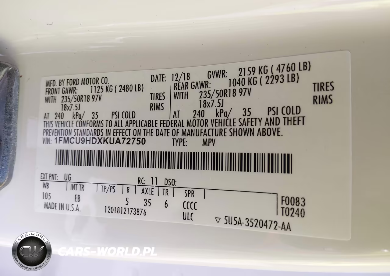 2019 Ford Escape Sel VIN:1FMCU9HDXKUA72750 - 9