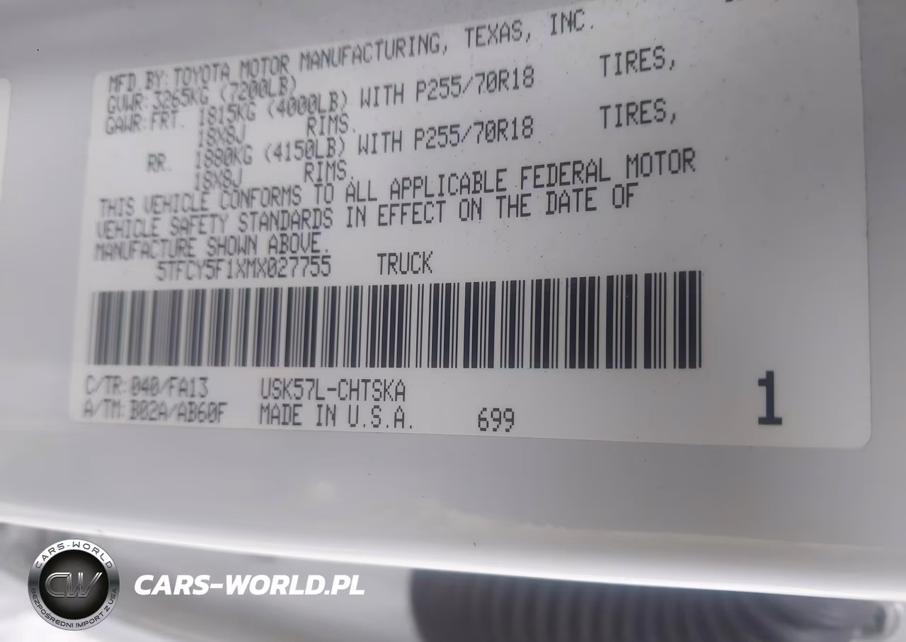 2021 Toyota Tundra Sr VIN:5TFCY5F1XMX027755 - 9