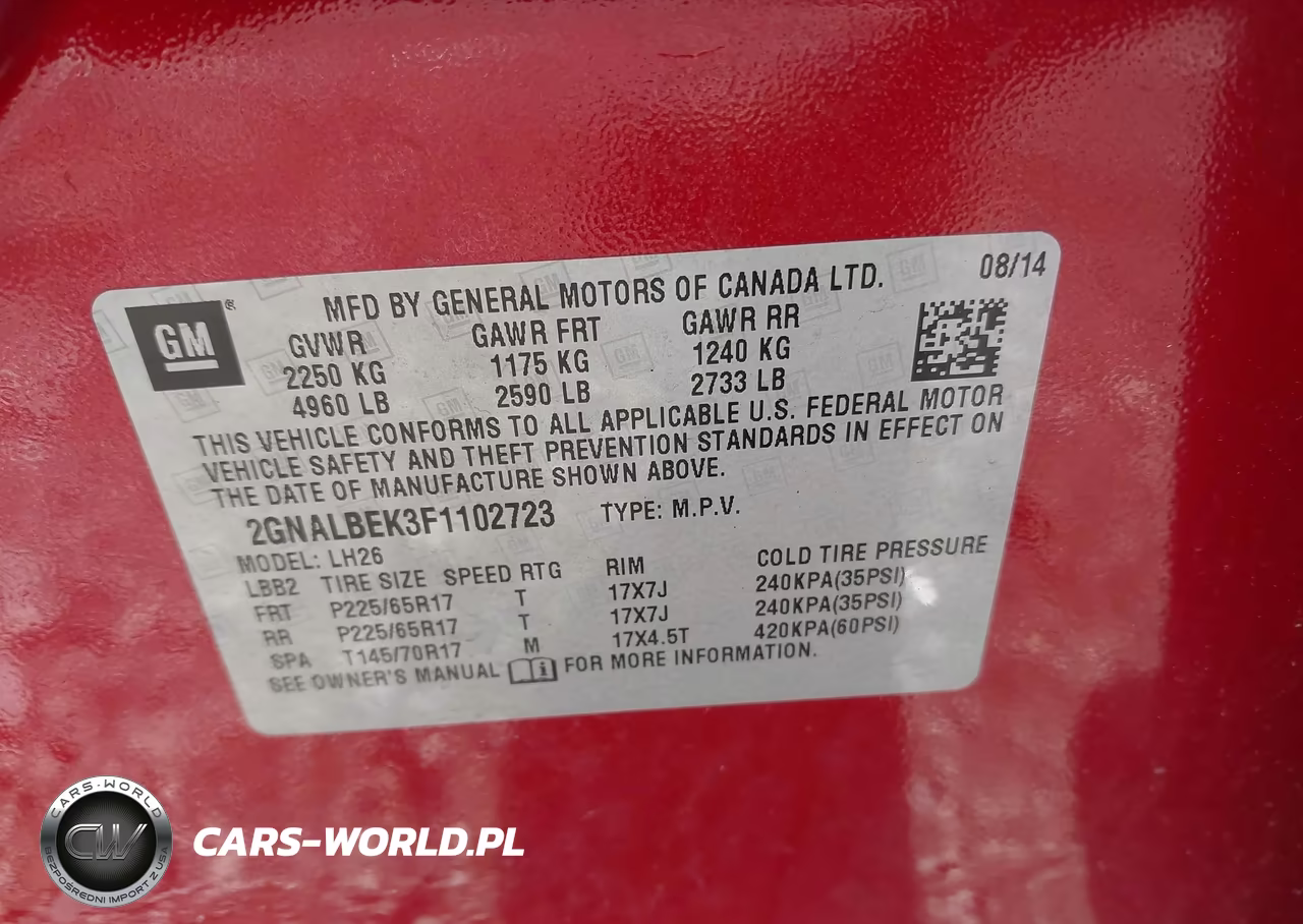 2015 Chevrolet Equinox 1Lt VIN:2GNALBEK3F1102723 - 9