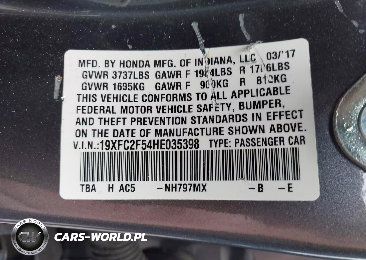 2017 Honda Civic Lx VIN:19XFC2F54HE035398 - 9