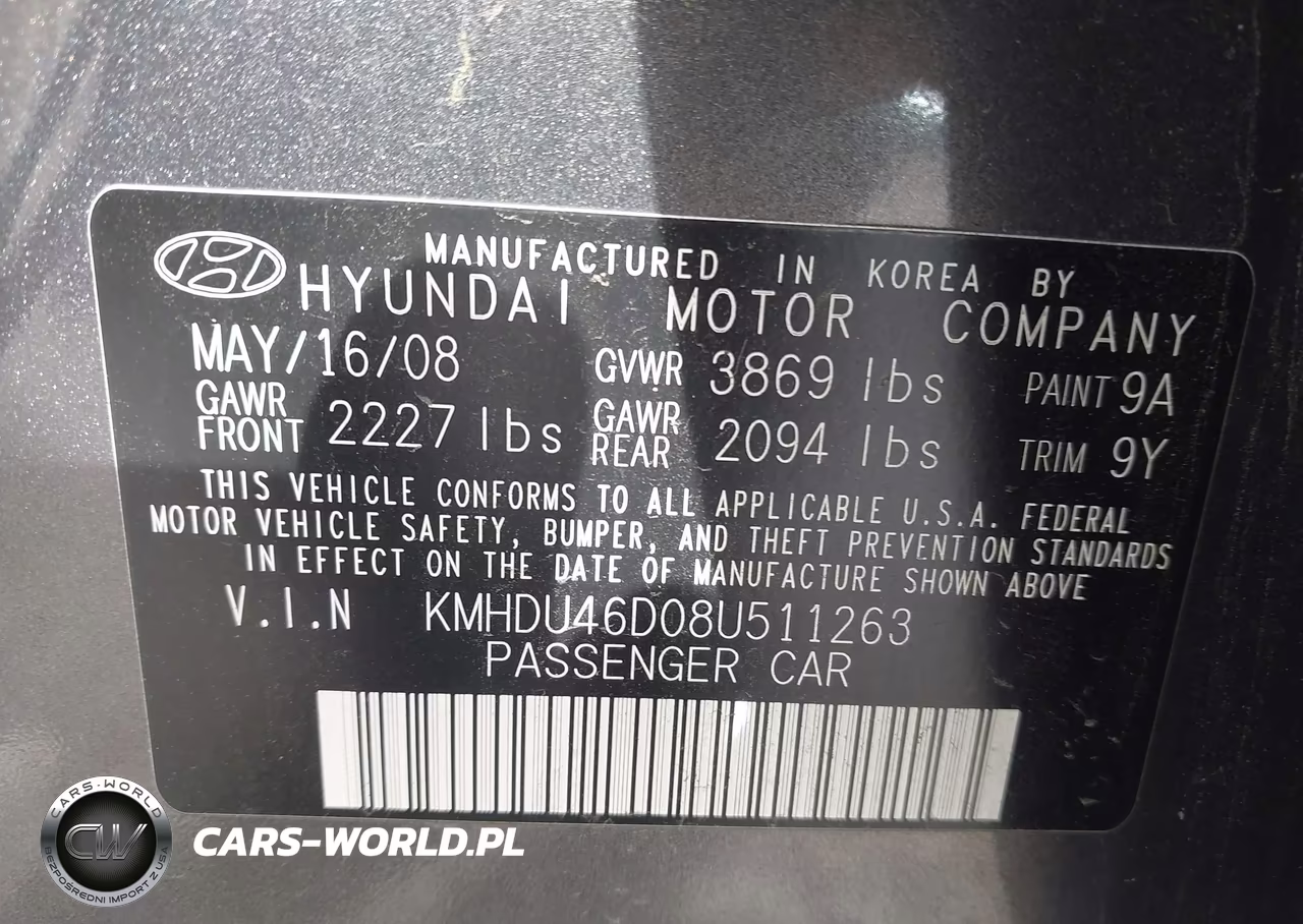2008 Hyundai Elantra Gls-Se VIN:KMHDU46D08U511263 - 9