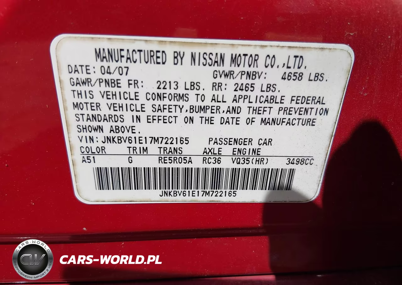 2007 Infiniti G35 Sport VIN:JNKBV61E17M722165 - 9