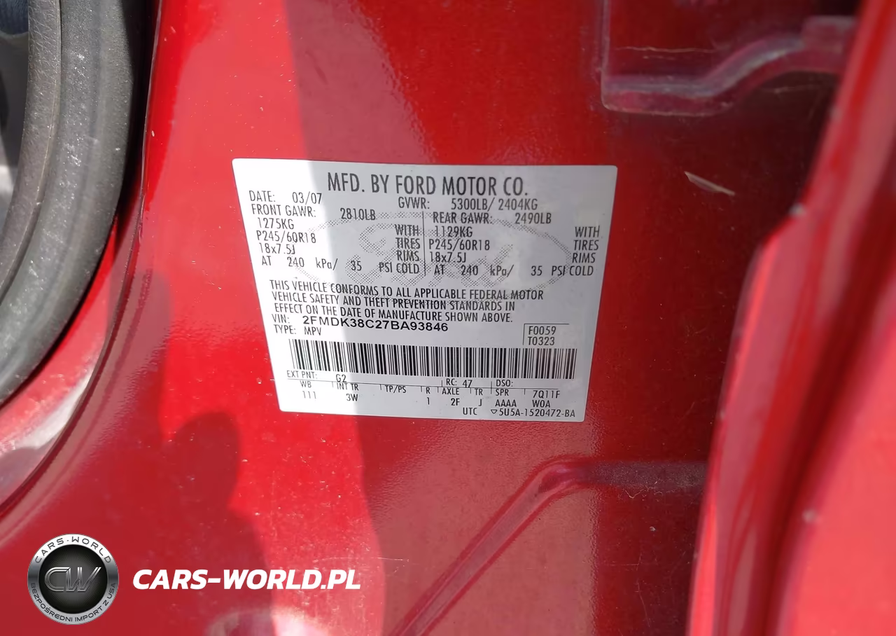 2007 Ford Edge Sel VIN:2FMDK38C27BA93846 - 9