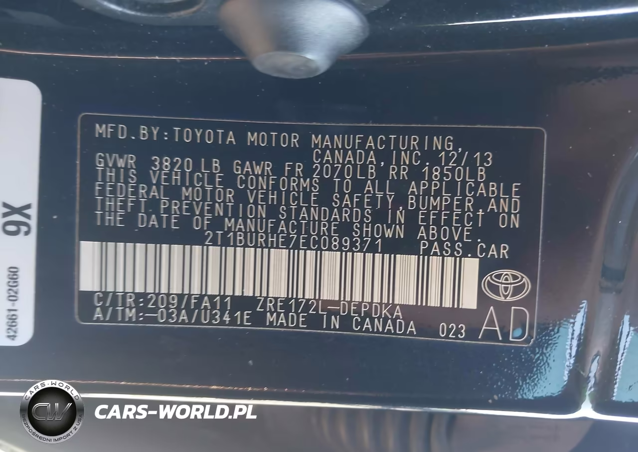 2014 Toyota Corolla L VIN:2T1BURHE7EC089371 - 9