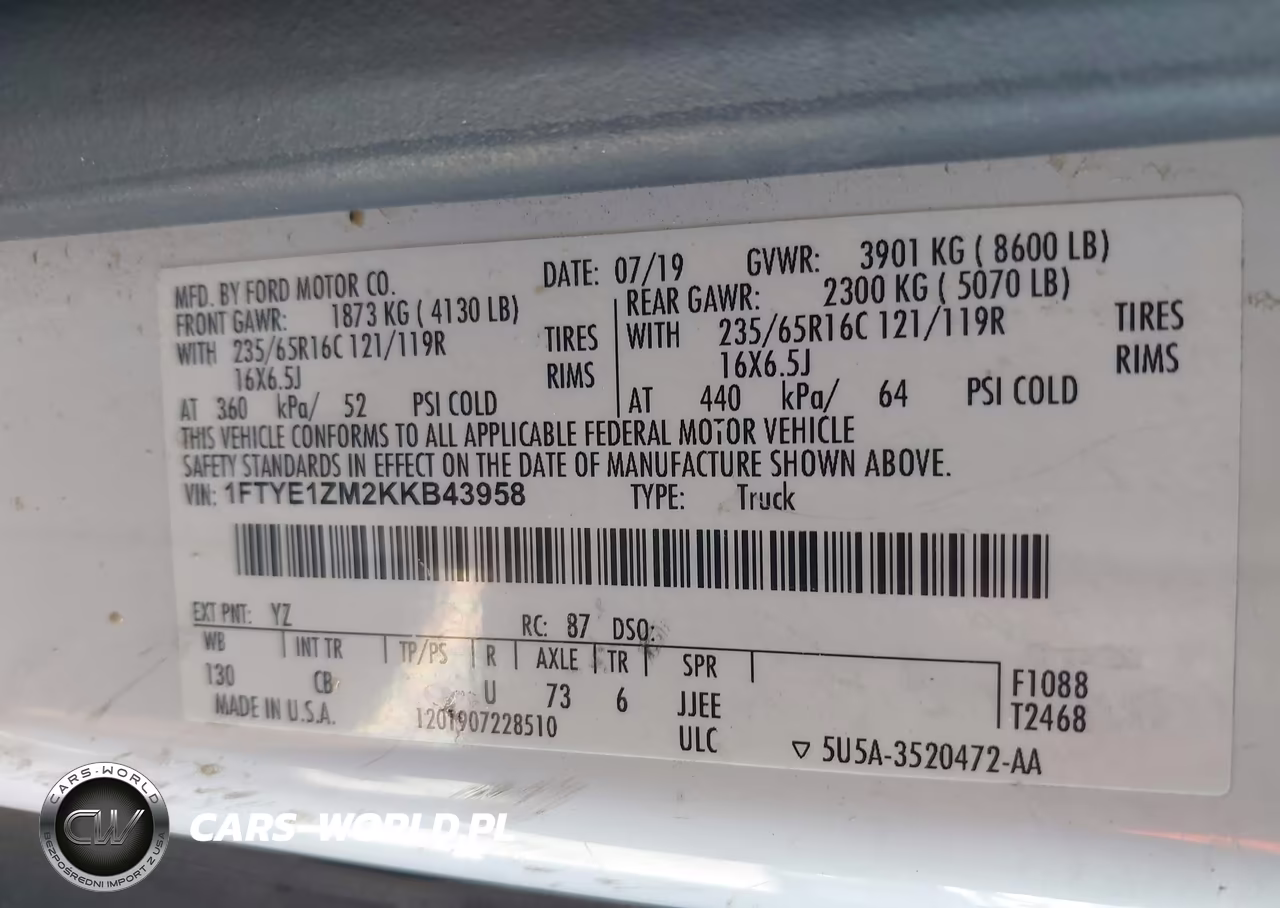 2019 Ford Transit-150 VIN:1FTYE1ZM2KKB43958 - 9