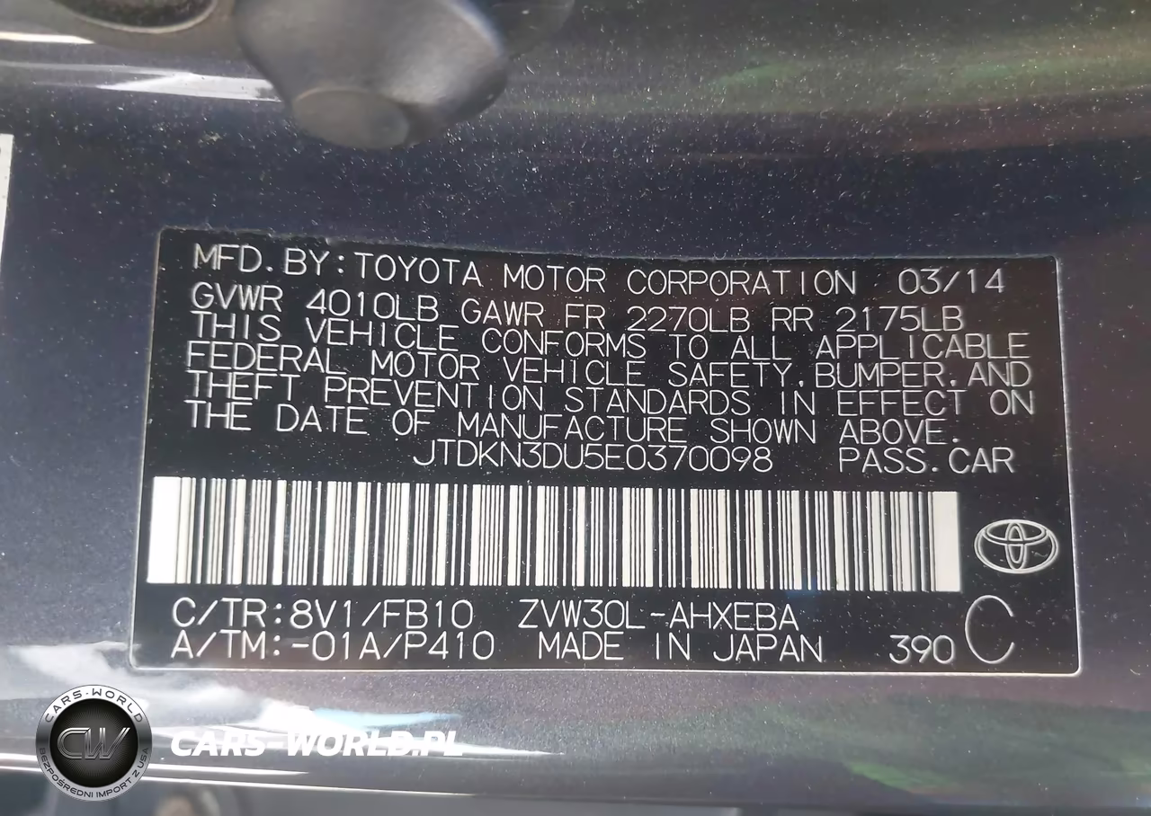2014 Toyota Prius Two VIN:JTDKN3DU5E0370098 - 9