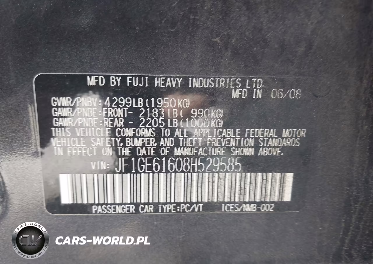 2008 Subaru Impreza 2.5I VIN:JF1GE61608H529585 - 9