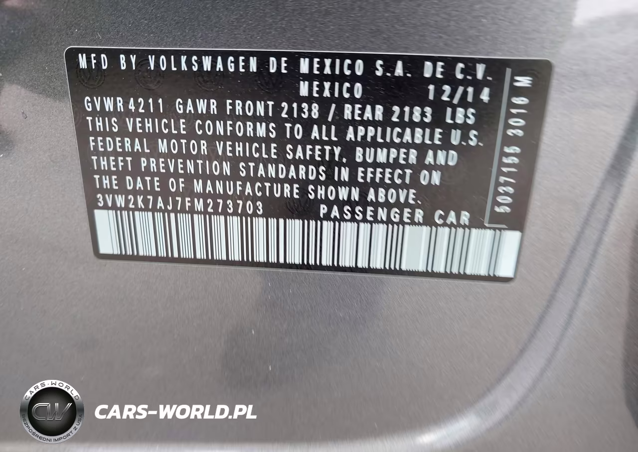 2015 Volkswagen Jetta 2.0L S VIN:3VW2K7AJ7FM273703 - 9