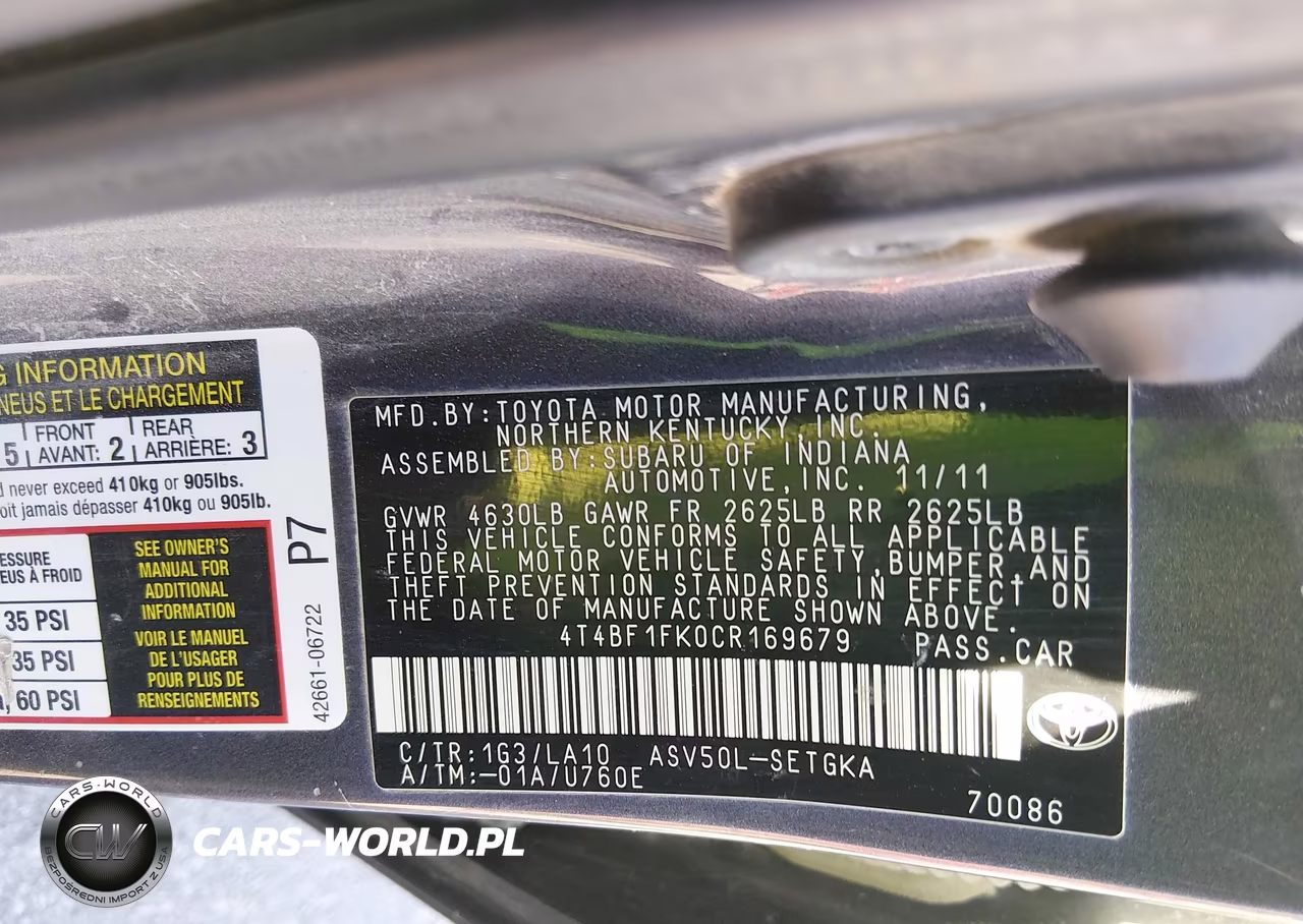 2012 Toyota Camry Xle VIN:4T4BF1FK0CR169679 - 9
