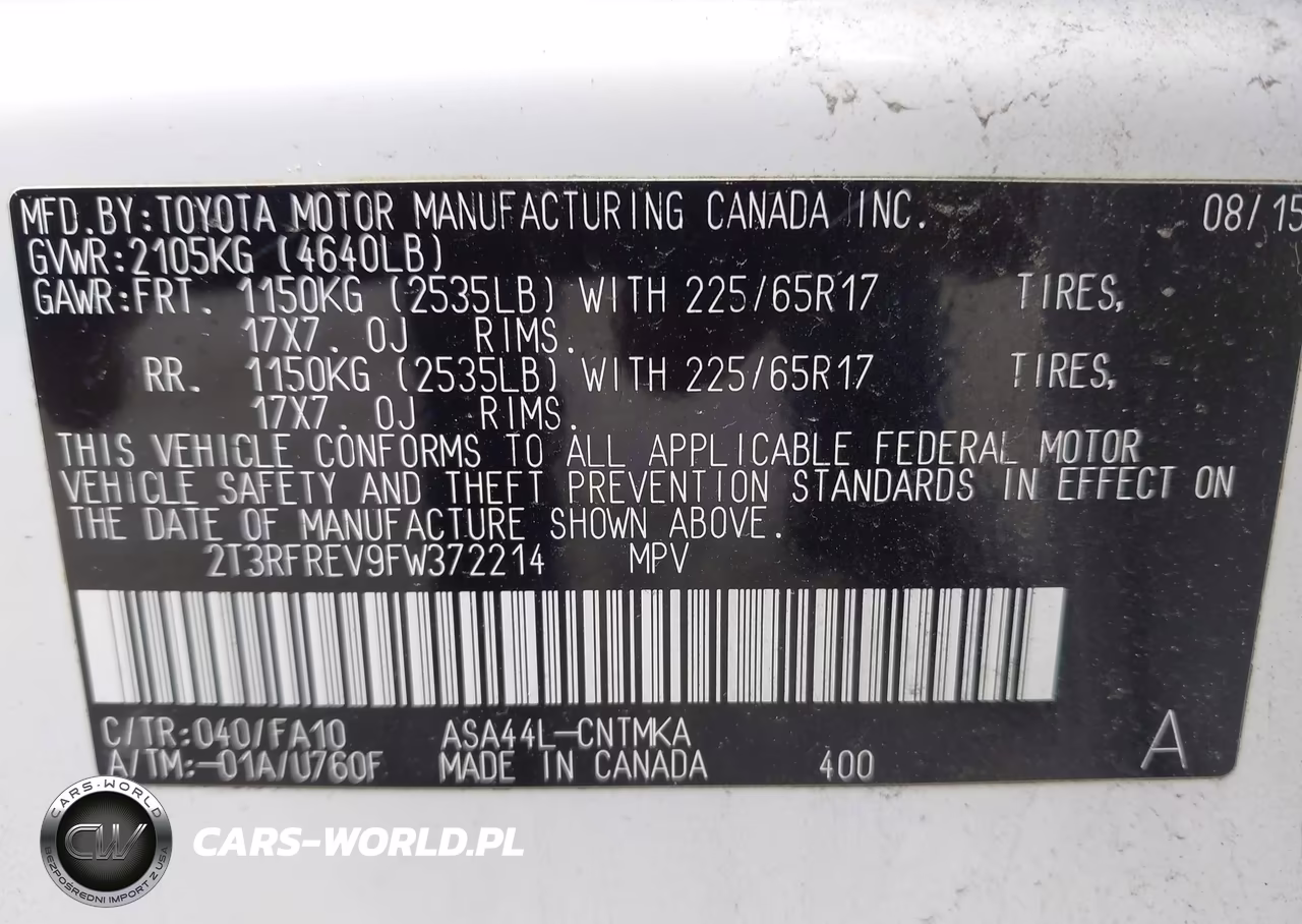 2015 Toyota Rav4 Xle VIN:2T3RFREV9FW372214 - 9