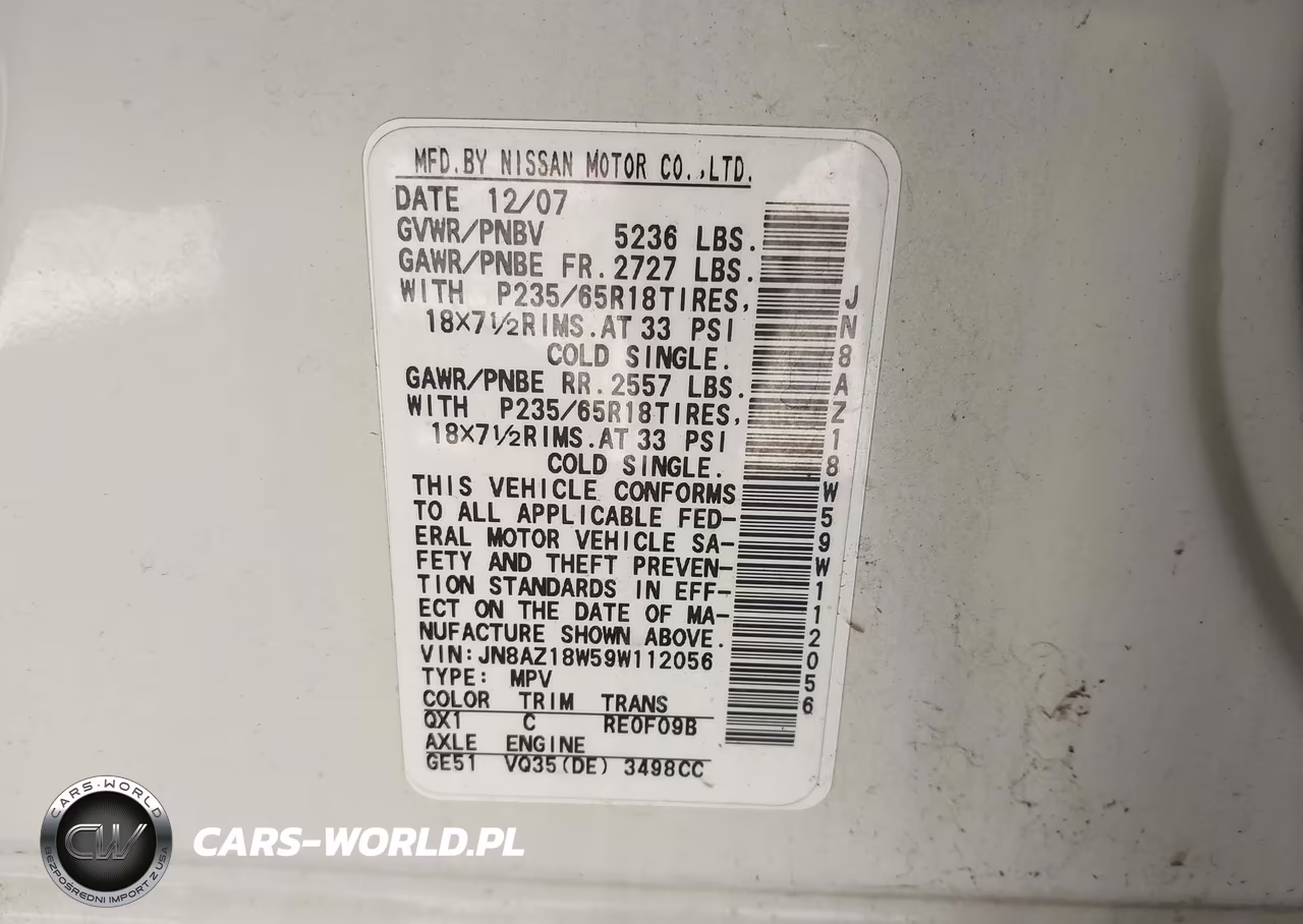 2009 Nissan Murano S VIN:JN8AZ18W59W112056 - 9