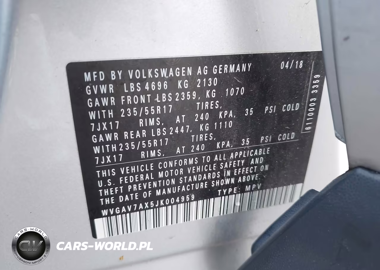 2018 Volkswagen Tiguan Limited 2.0T VIN:WVGAV7AX5JK004959 - 9