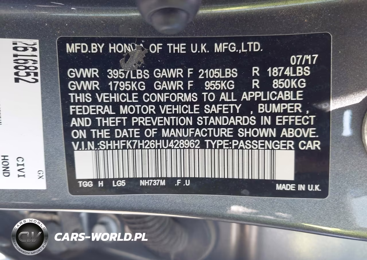 2017 Honda Civic Lx VIN:SHHFK7H26HU428962 - 9